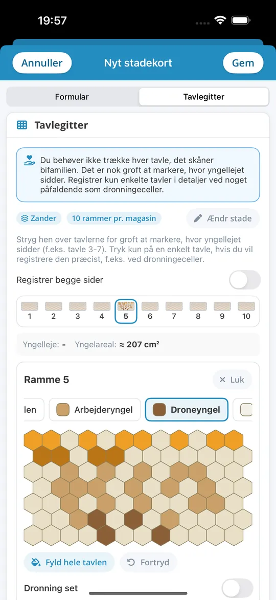 Tavlegitter i iPhone-appen Bienenvölker