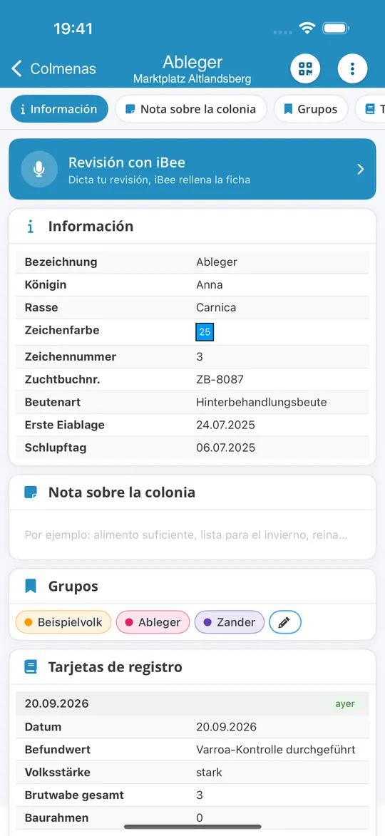 Colmena en la app para iPhone con el botón «Revisión con iBee»