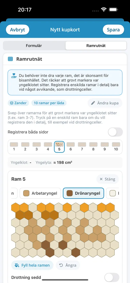 Ramrutnät i iPhone-appen Bienenvölker
