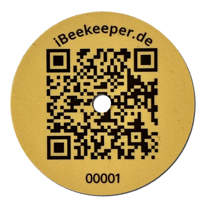 APITag forside med QR-kode, påtrykt iBeekeeper.de og nummer